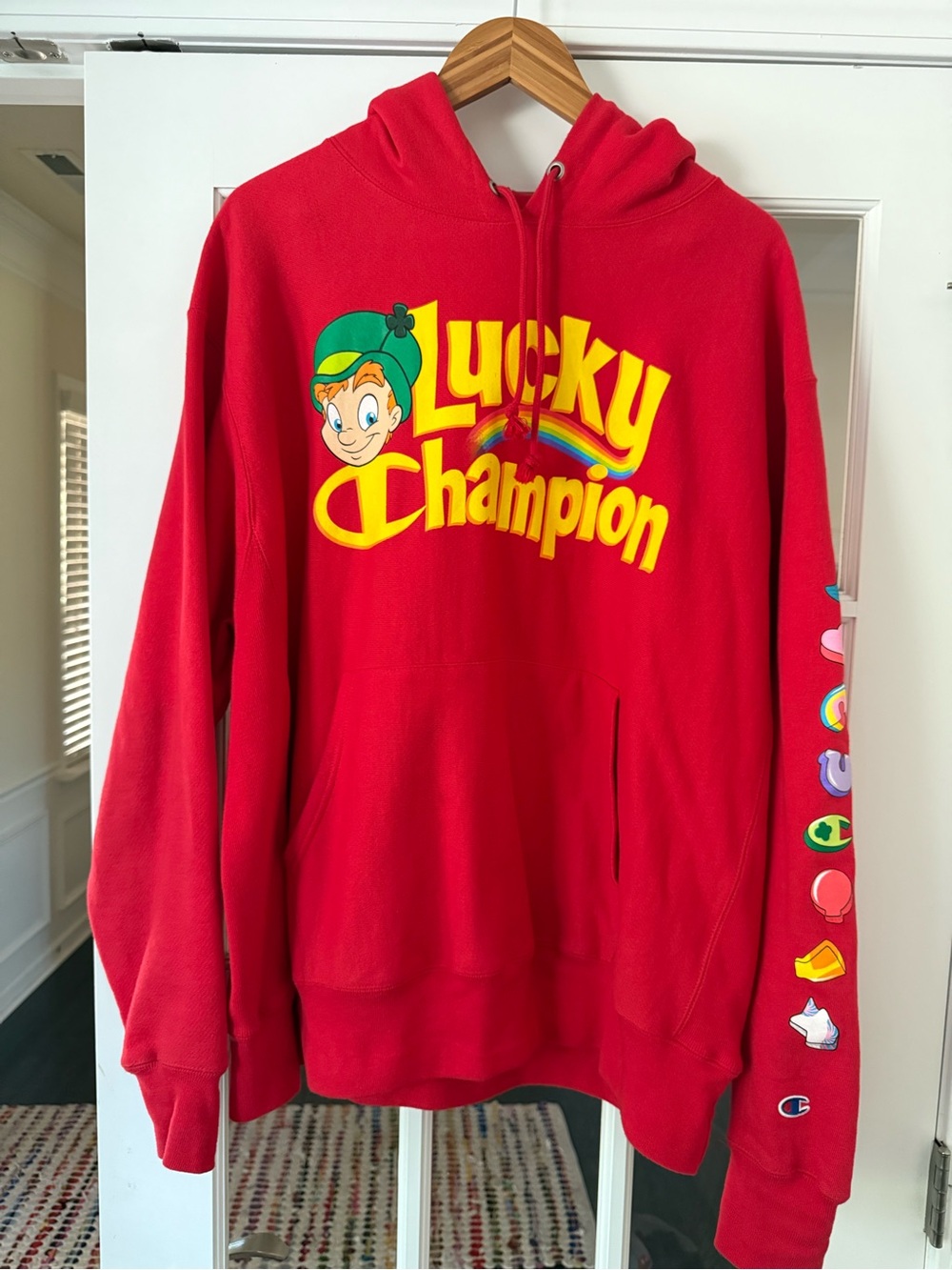 Champion Red 'Lucky Champion' Graphic Crewneck Hoodie